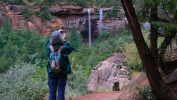 PICTURES/Emerald Pool Hike/t_Sharon Taking Picture of Lower Falls.JPG